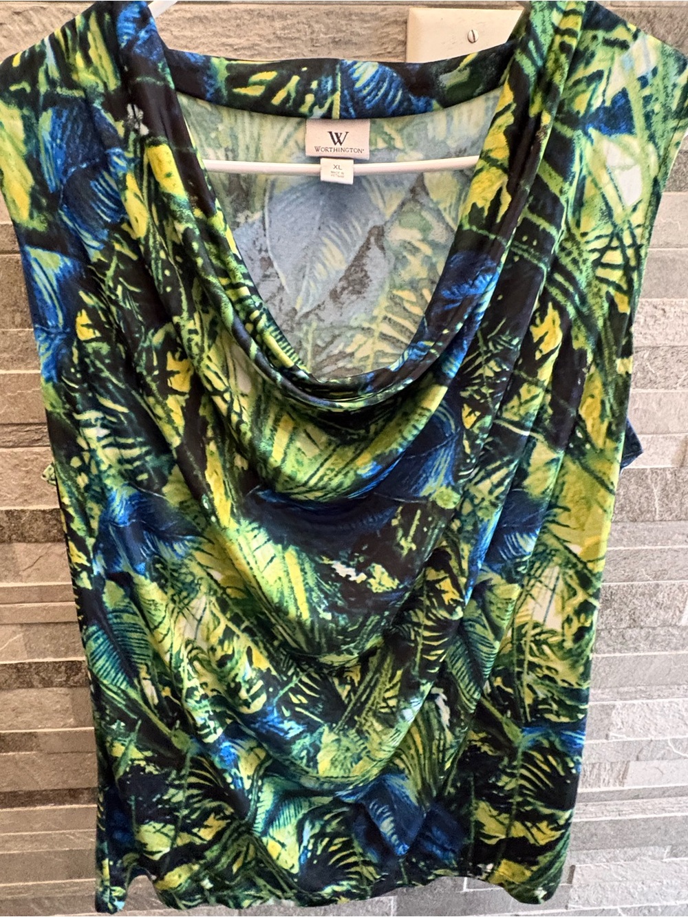 Worthington Blue & Green Tropical Cowl Neck Camisole